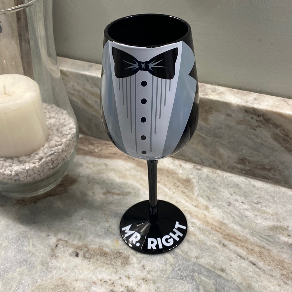 Hand painted Mr. Right Wine glass